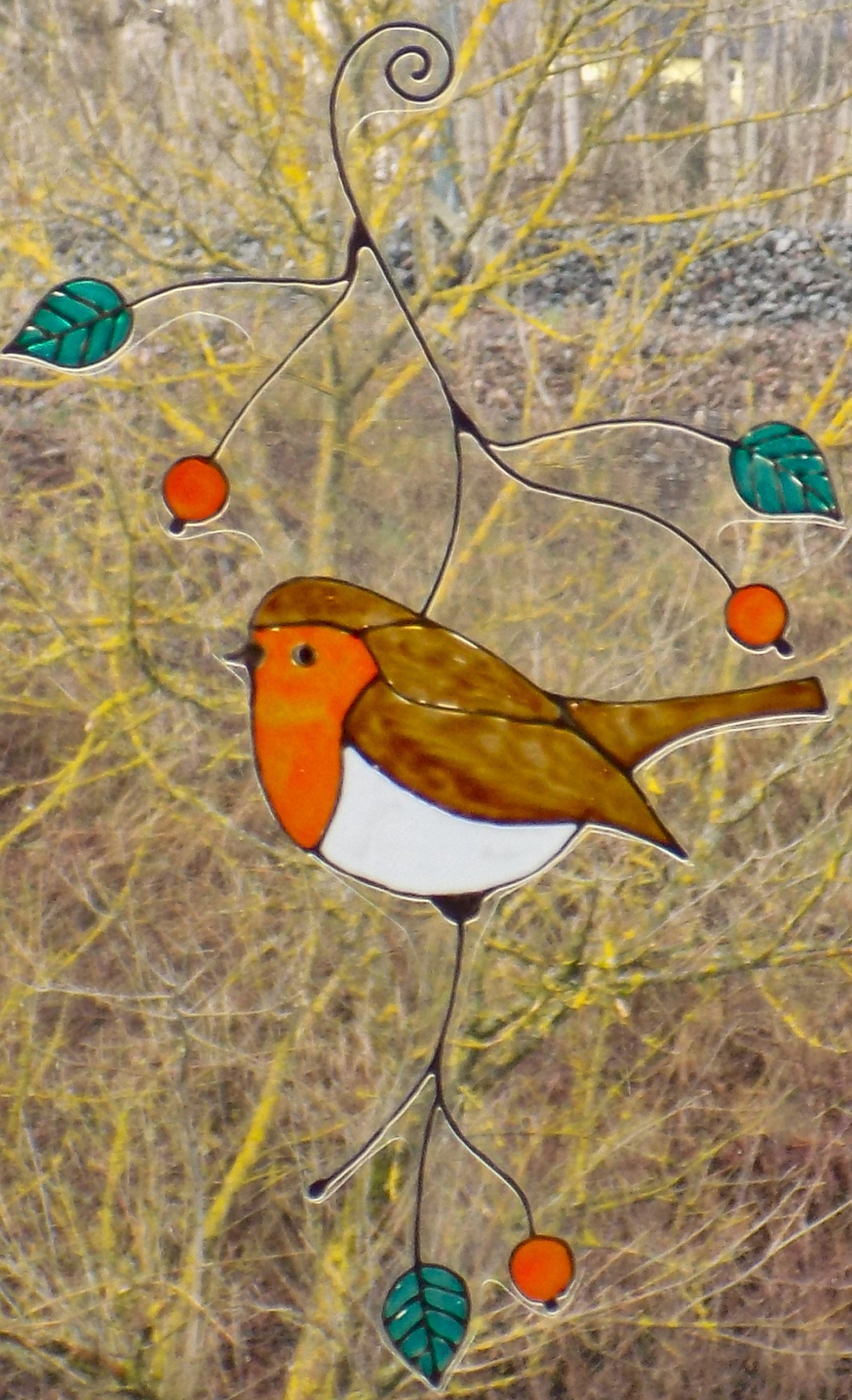 Wicoart Sticker Window Color Cling Stained Glass Art Decal Suncatcher Oiseau Rouge-Gorge Européen