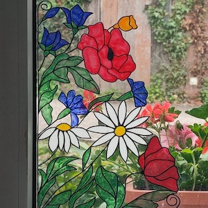 wicoart sticker window cling stained glass vitrail decal wild flowers corner image 2