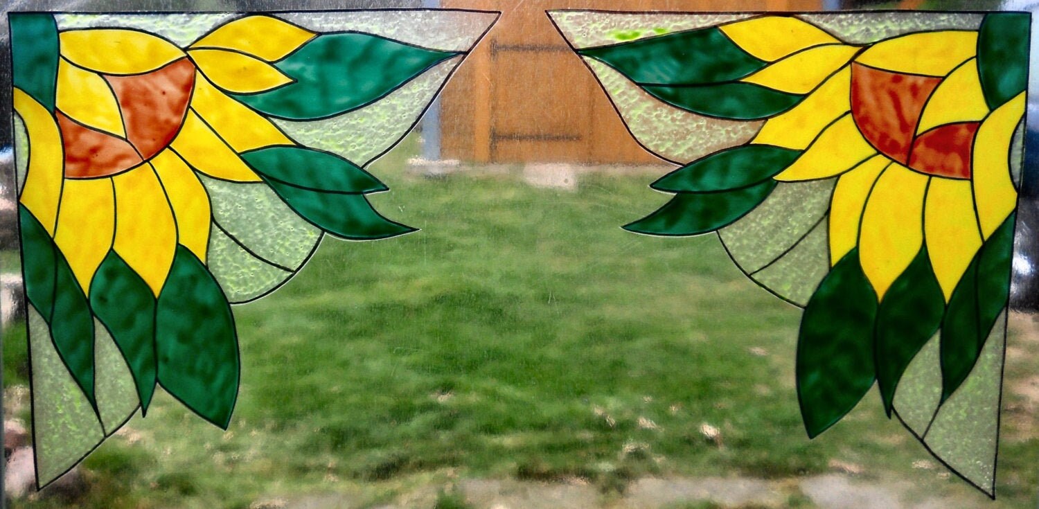 Wicoart Sticker Window Cling Stained Glass Effect Lot de 2 Angles Fleurs