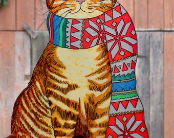wicoart sticker window cling stained glass effect Christmas cat