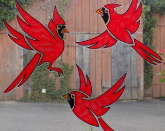 wicoart sticker window cling stained glass vitrail art lot 3 cardinals silhouettes