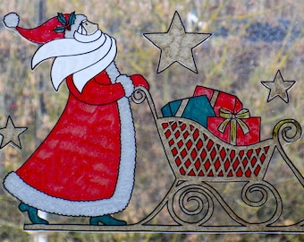 wicoart sticker window cling stained glass vitrail ooak suncatcher christmas santa bringing gifts