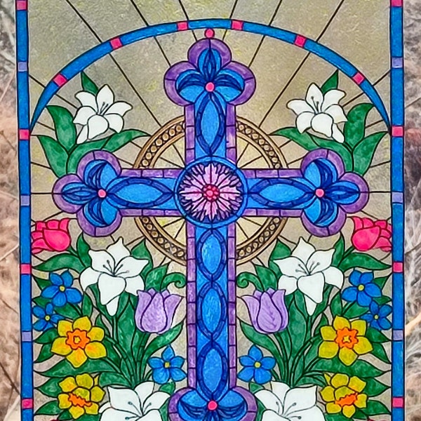 wicoart sticker window cling stained glass croix Pâques