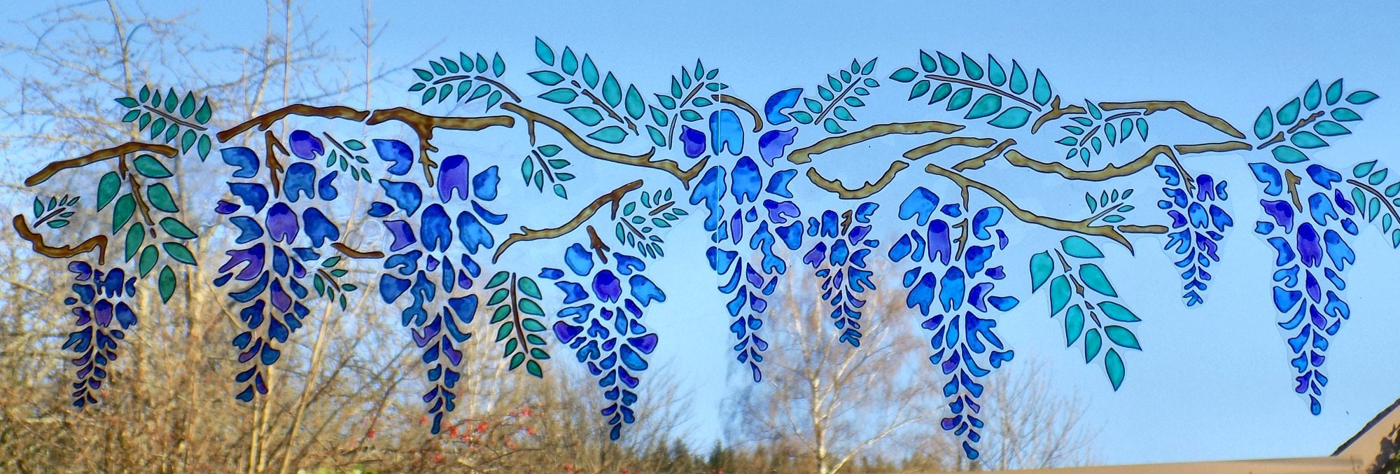 Wicoart Sticker Window Color Cling Stained Glass Decal Static Art Glicine 80x30 cm | 32x12 Inches