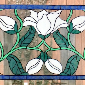 wicoart sticker window cling faux stained glass art nouveau magnolia 40x20 cm 16x7inches