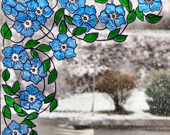 wicoart sticker window color cling vitrail stained glass decal small flowers corner