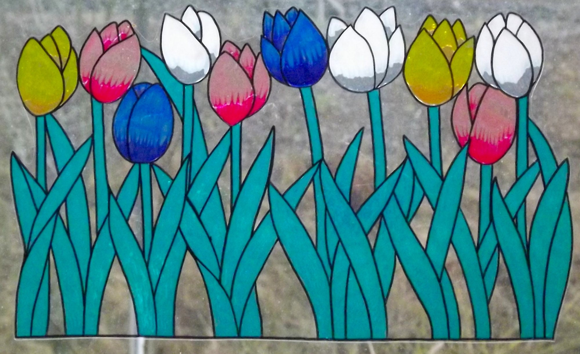 Wicoart Sticker Window Color Cling Stained Glass Art Tulipes