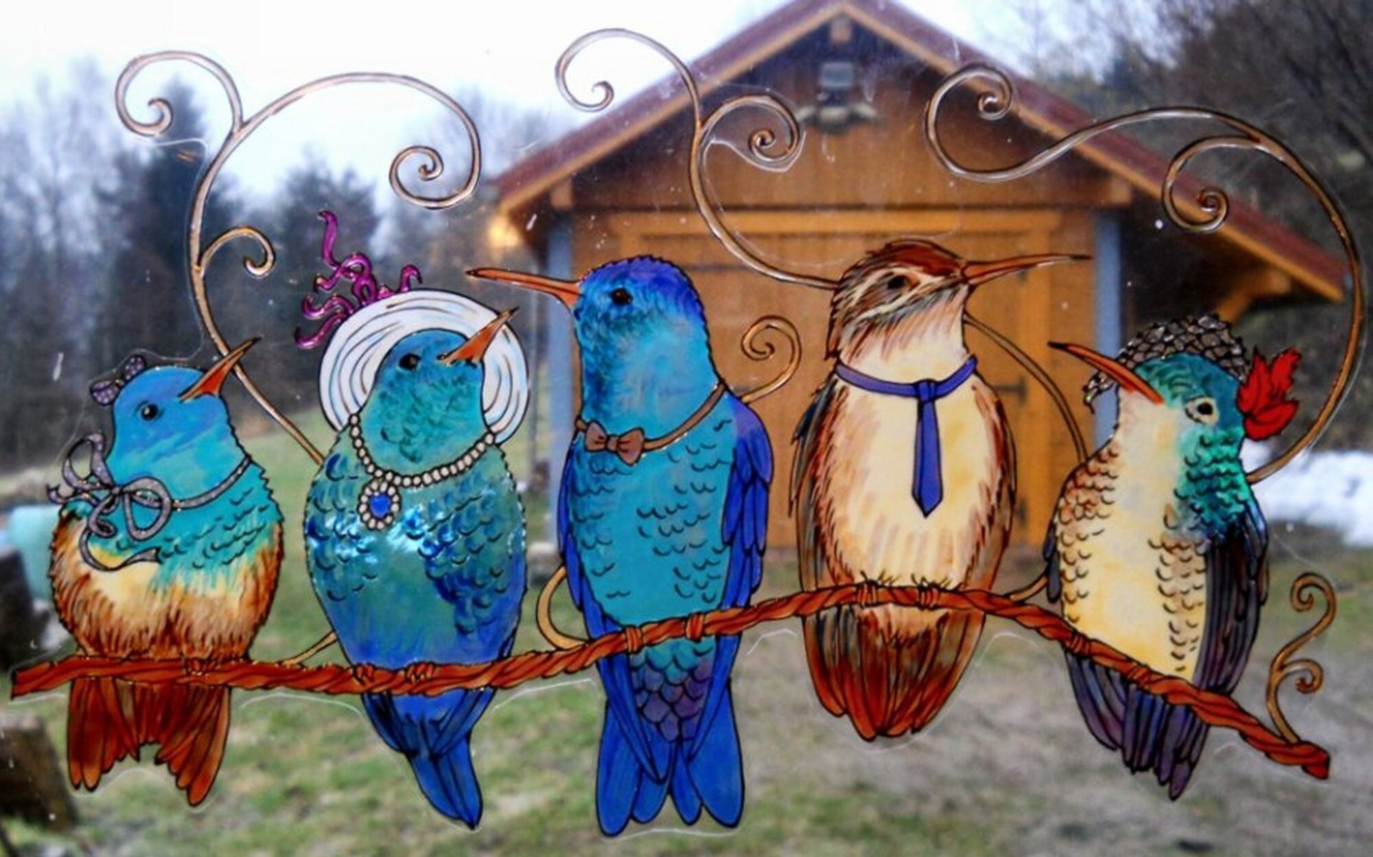 Kit De 2 Stickers Repositionnables Pour Vitre En Forme D'oiseaux - Style Vitrail Coloré - WICOART