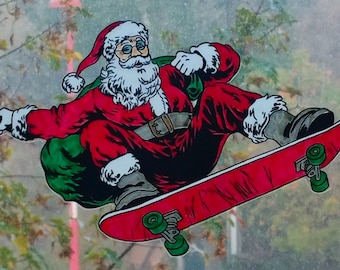 wicoart sticker window cling stained glass effect Christmas Santa skateboard