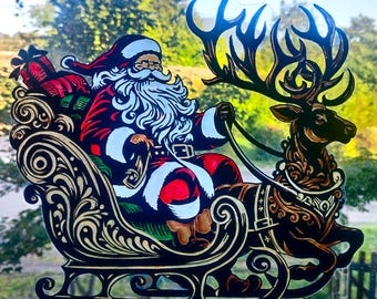 wicoart sticker window cling stained glass effect father Christmas sleigh