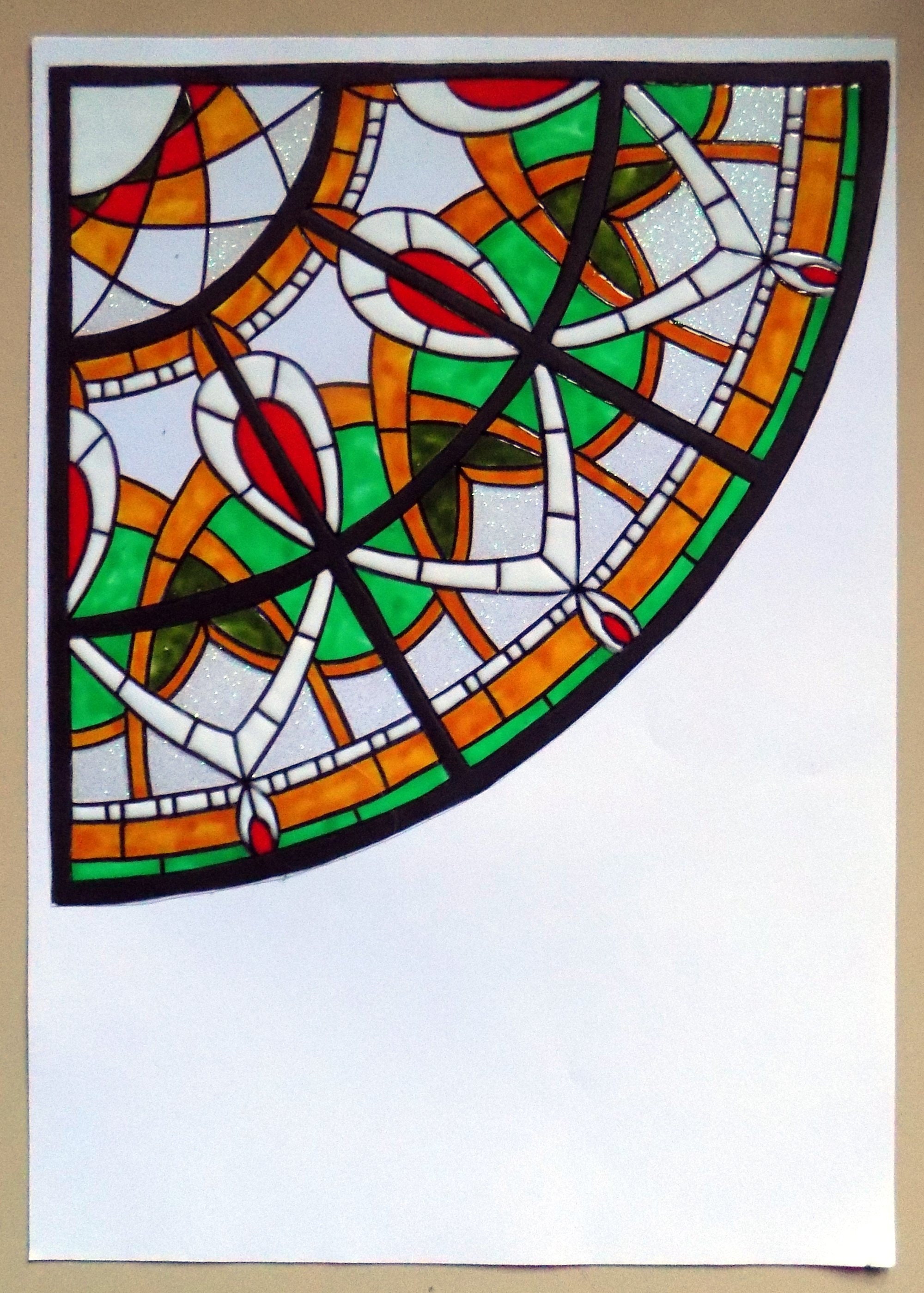 Stickers Repositionnables Vitrail Art Nouveau Pour Fenêtre - 40x24 Cm, Multicolores, Fait Main En France