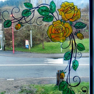 wicoart sticker window cling stained glass vitrail rose art nouveau corner
