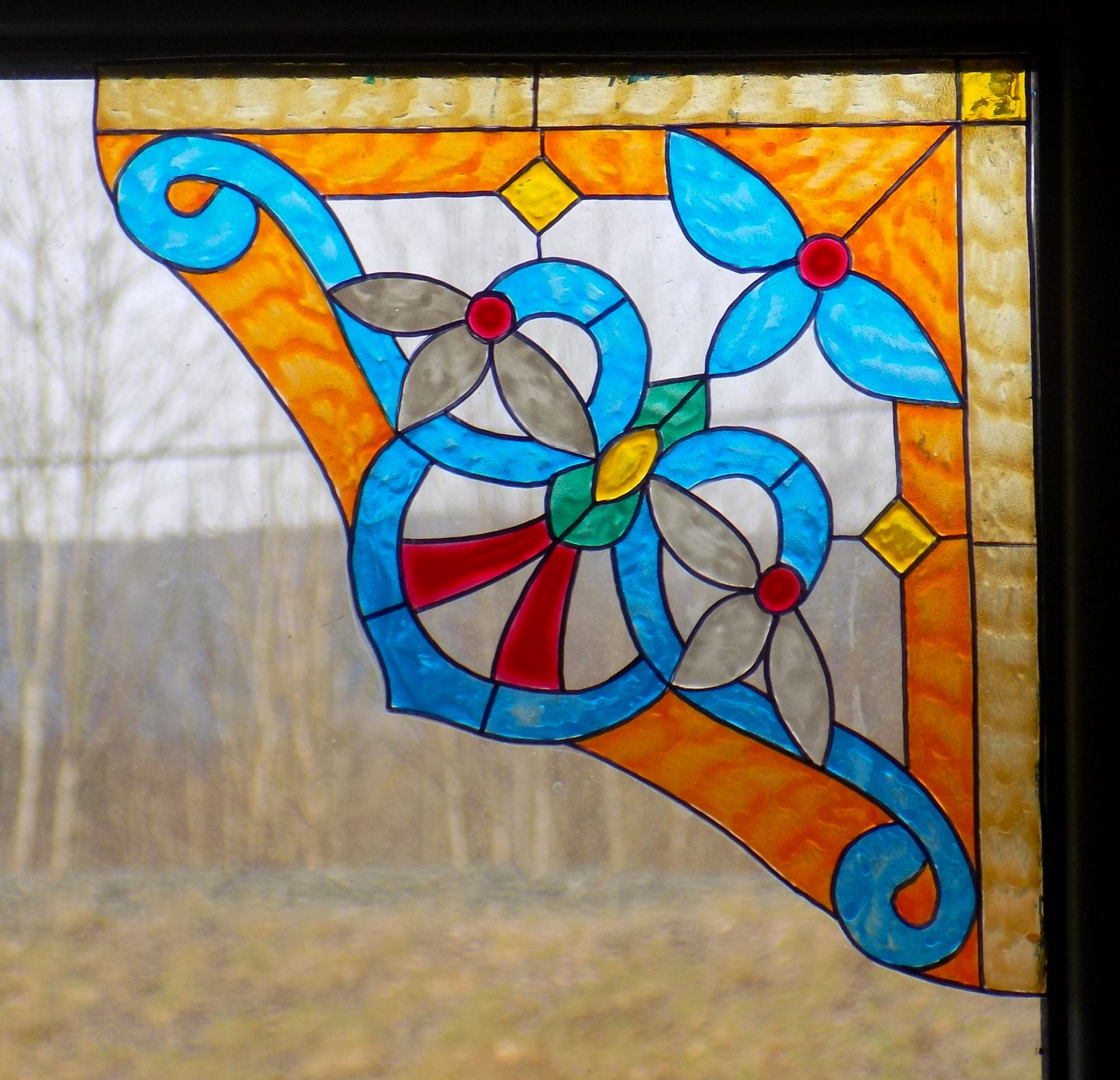 Wicoart Sticker Window Cling Stained Glass Angle de Fenêtre Vintage Classique