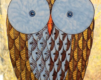 Hand-Painted Owl Window Cling Stained Glass Effect Pop Art Decor