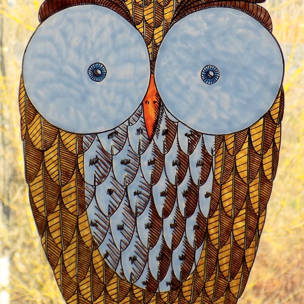 Hand-Painted Owl Window Cling Stained Glass Effect Pop Art Decor