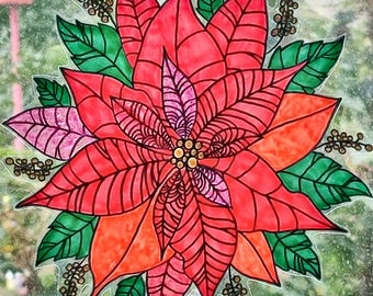 wicoart sticker window cling stained glass effect Christmas poinsettia