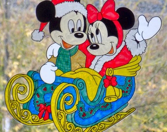 wicoart sticker window color cling stained glass vitrail art Christmas disney mickey minnie sleight