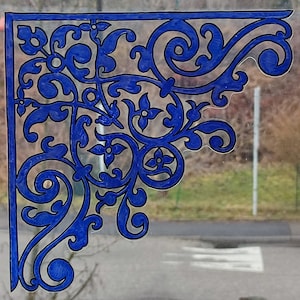 Glasmalerei-Effekt-Fensterbild Arabeske-Blumen-Ecken-Abziehbild (20,5 x 20 cm)