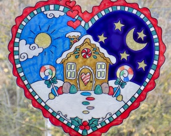 wicoart sticker window color cling stained glass vitrail art Christmas heart home