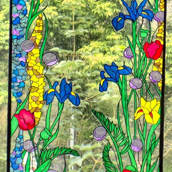 wicoart sticker window color cling vitrail stained glass decal handpainted 2 angles bas de fenêtre fleurs élégants