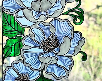 wicoart sticker window color cling vitrail stained glass decal peonies corner