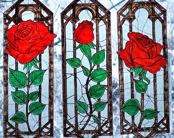 wicoart sticker window cling faux stained glass vitrail decal art nouveau tryptique roses