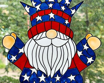 wicoart sticker window color cling stained glass decal art vitrail U.S.A. patriotic gnome