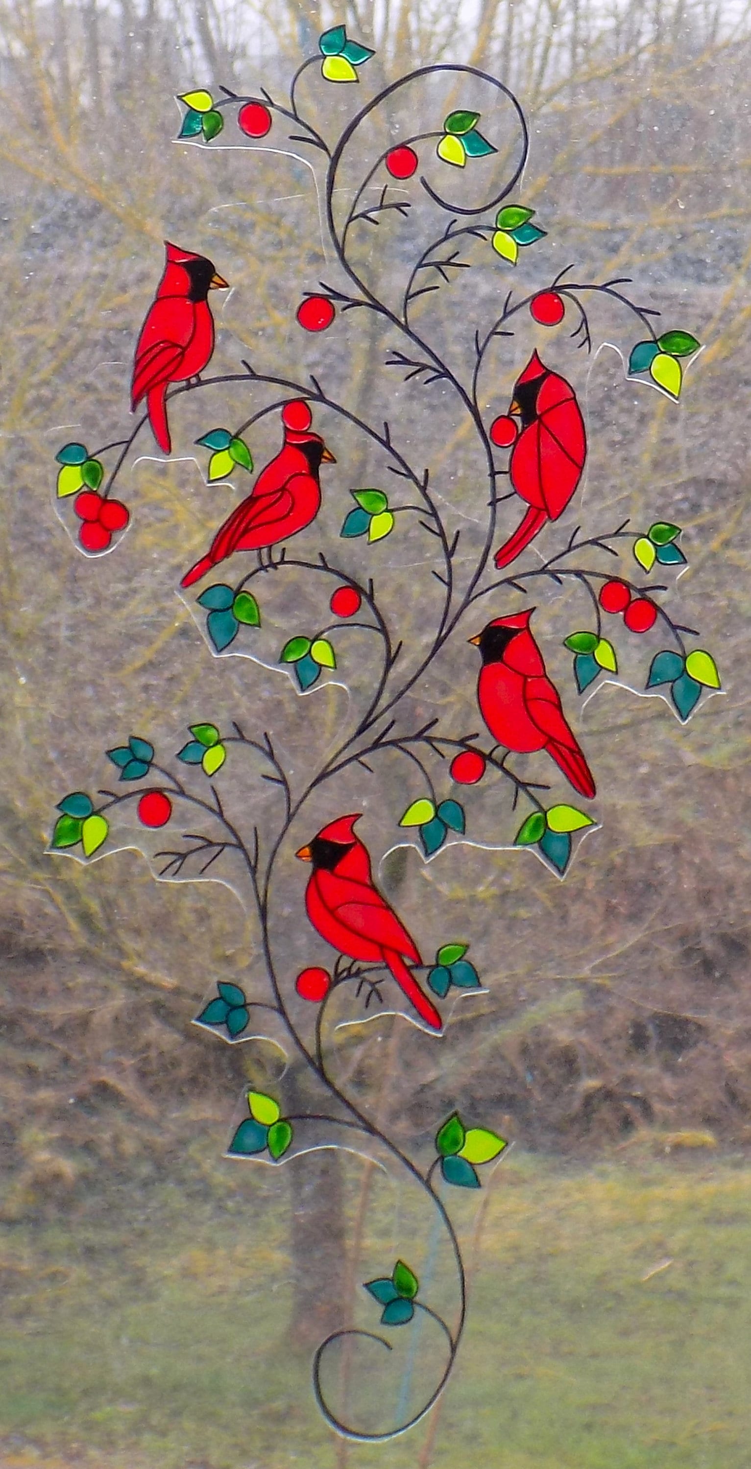 Wicoart Sticker Window Color Cling Vitrail Stained Glass Decal Arbre Aux Oiseaux