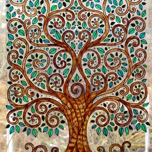 Hand-Painted Tree of Life Window Cling Stained Glass Decal