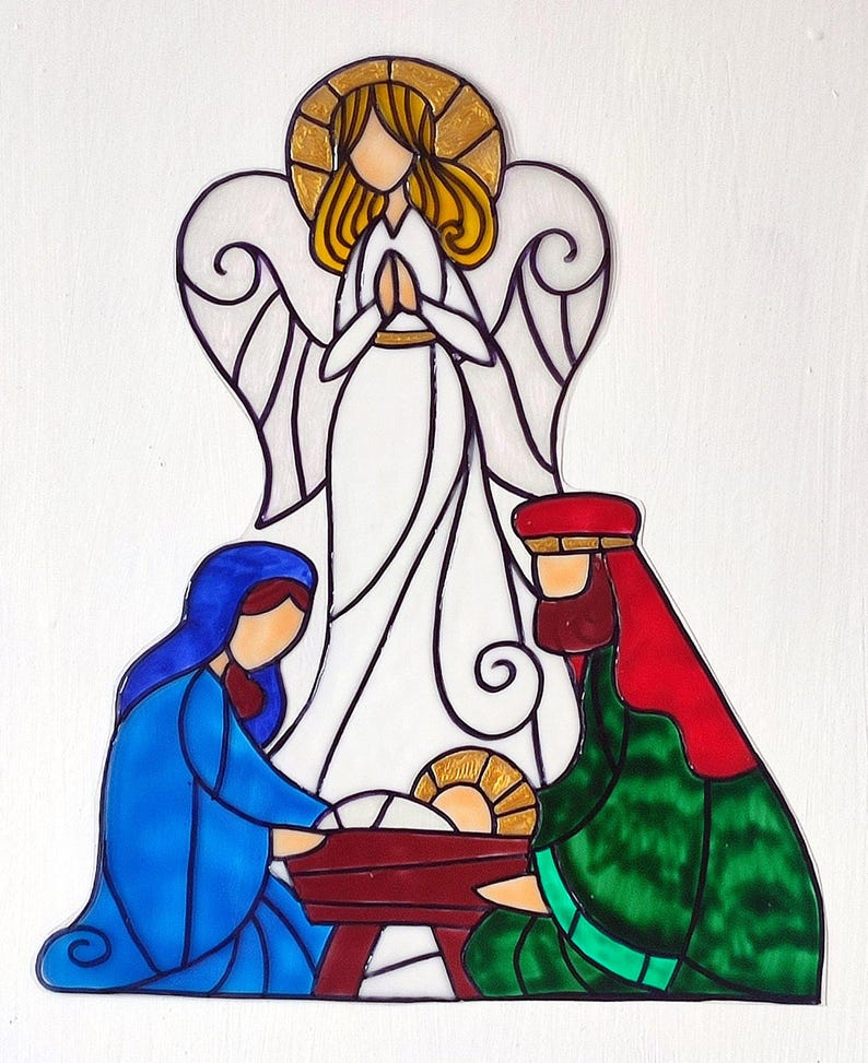 Wicoart Sticker Window Cling Stained Glass Effect Christmas Nativity