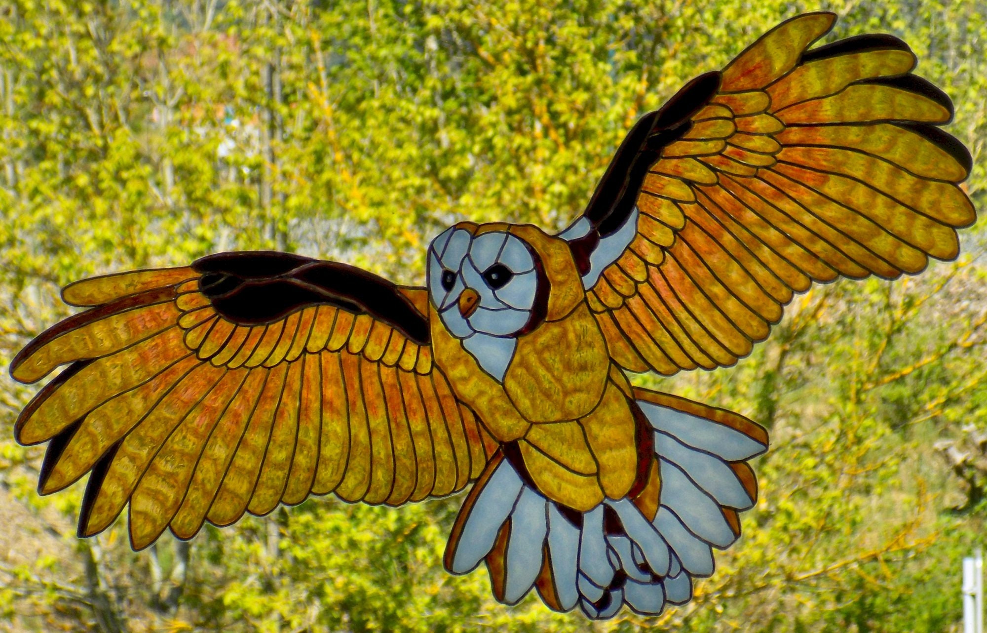 Wicoart Sticker Window Cling Stained Glass Vitrail Hiboux en Vol 40x30 cm