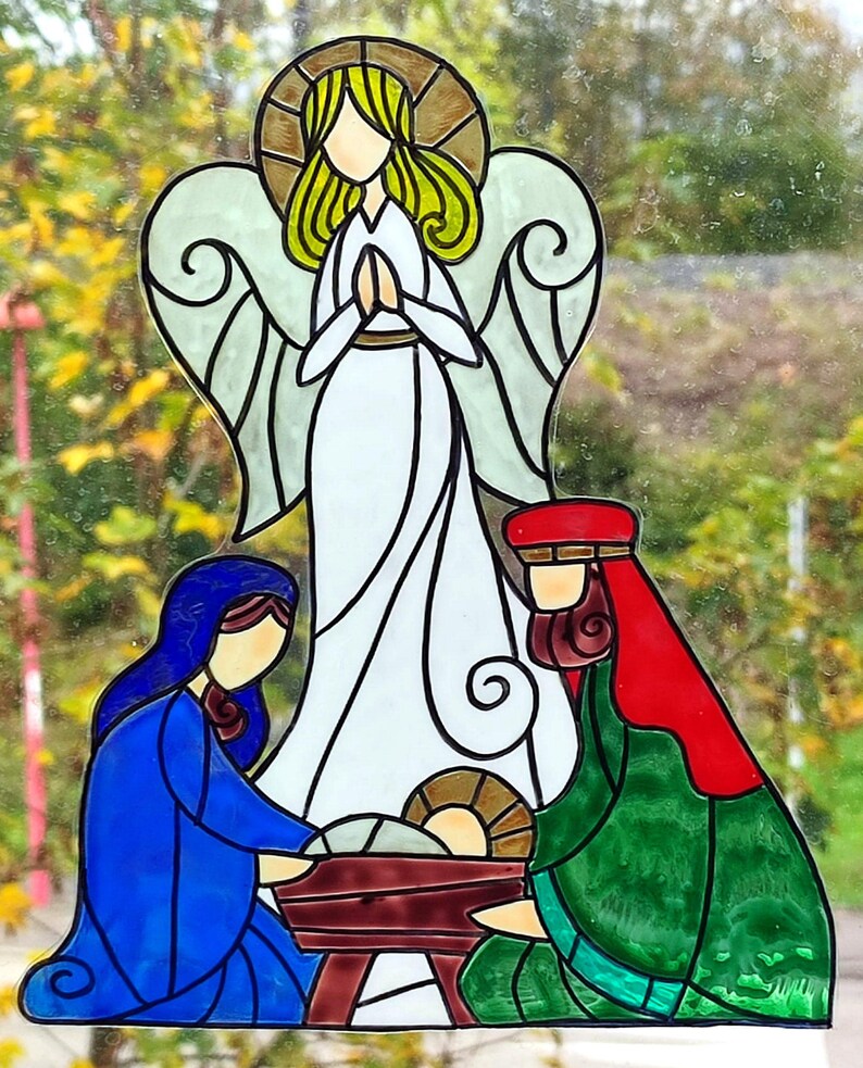Wicoart Sticker Window Cling Stained Glass Effect Christmas Nativity