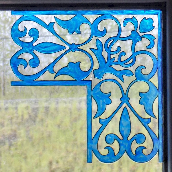 wicoart sticker window cling stained glass vitrail angle de fenêtre art nouveau "dentelle"