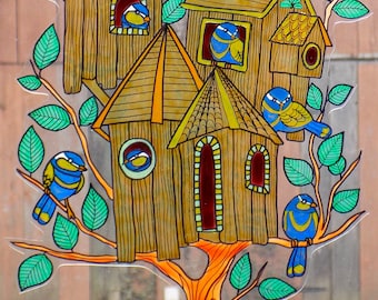 wicoart sticker window color cling vitrail stained glass decal handpainted the birds house