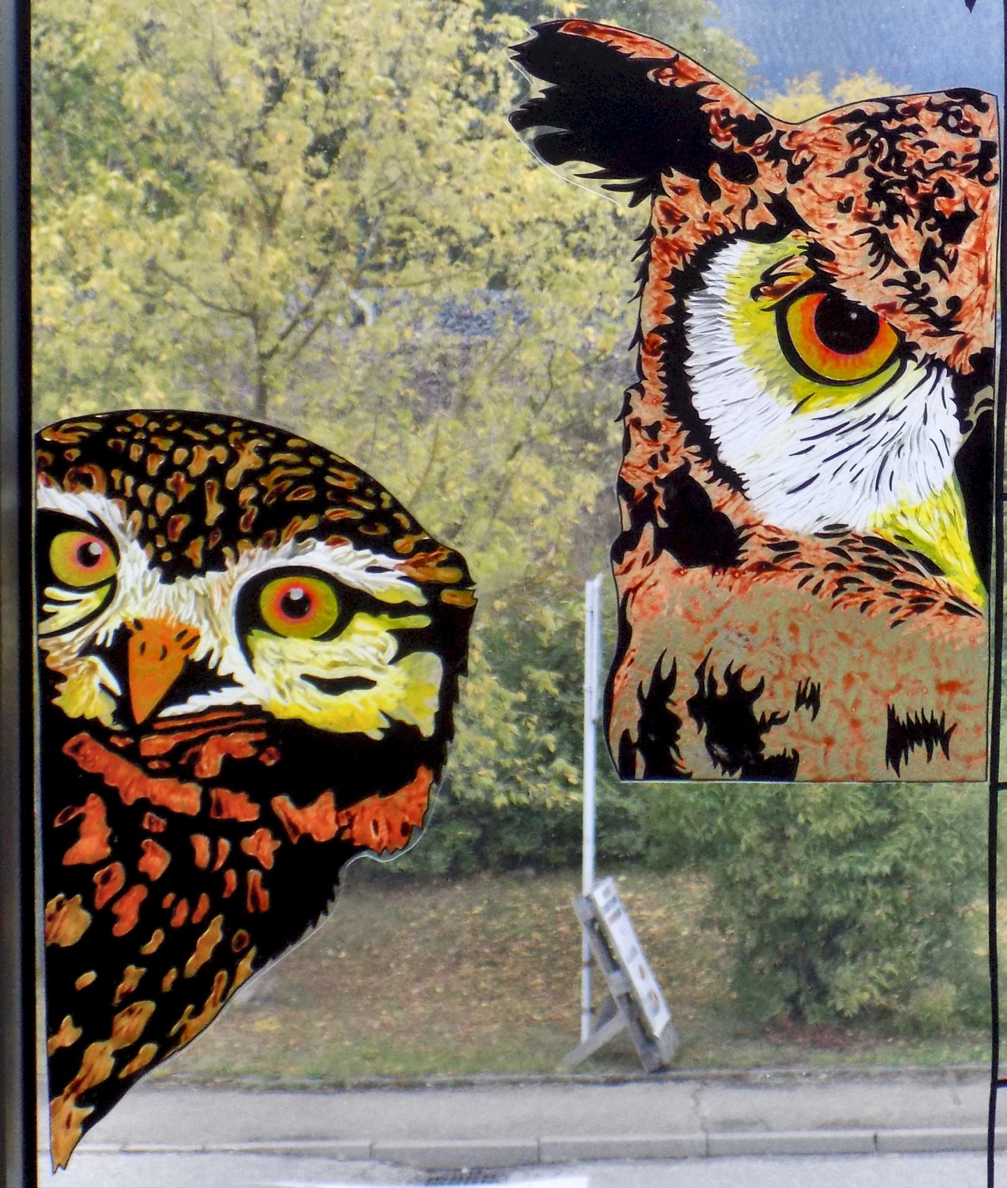 Wicoart Sticker Window Cling Stained Glass Effect Lot de 2 Angles Hibou Chouette