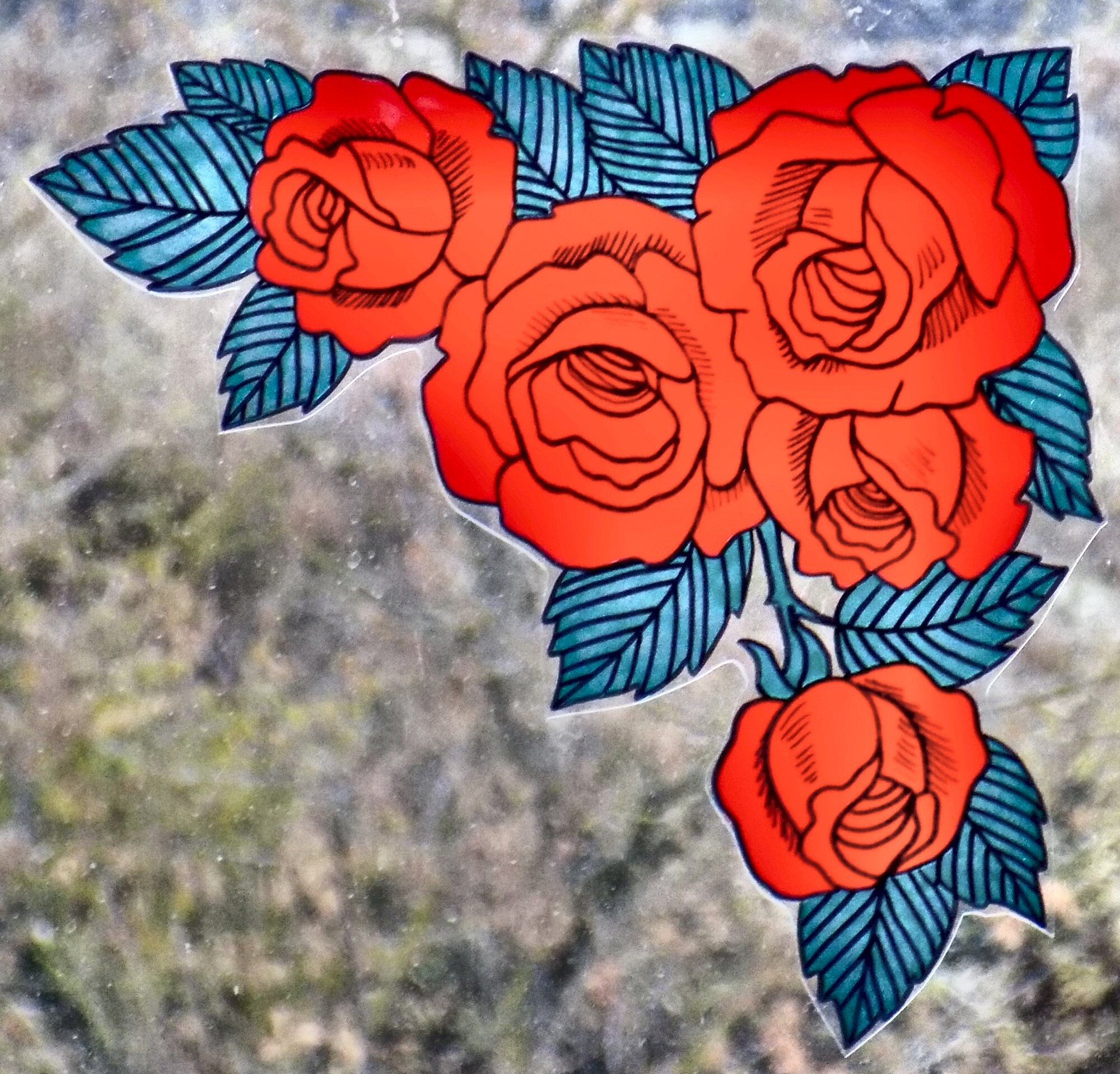 Wicoart Sticker Window Cling Stained Glass Effect Lot de 2 Angles Roses