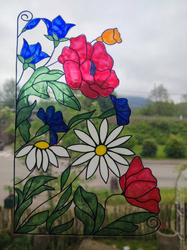 wicoart sticker window cling stained glass vitrail decal wild flowers corner image 6