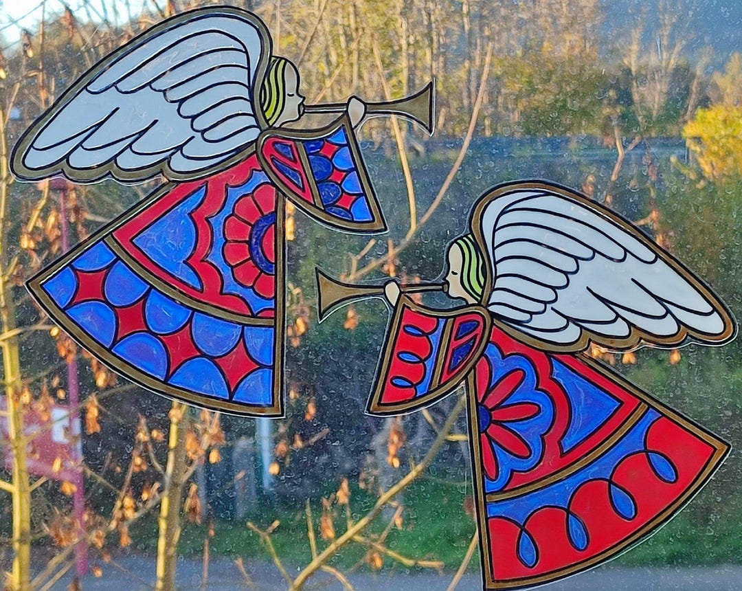 ステンドグラス風クリスマスエンジェルウィンドウステッカー 2枚セット