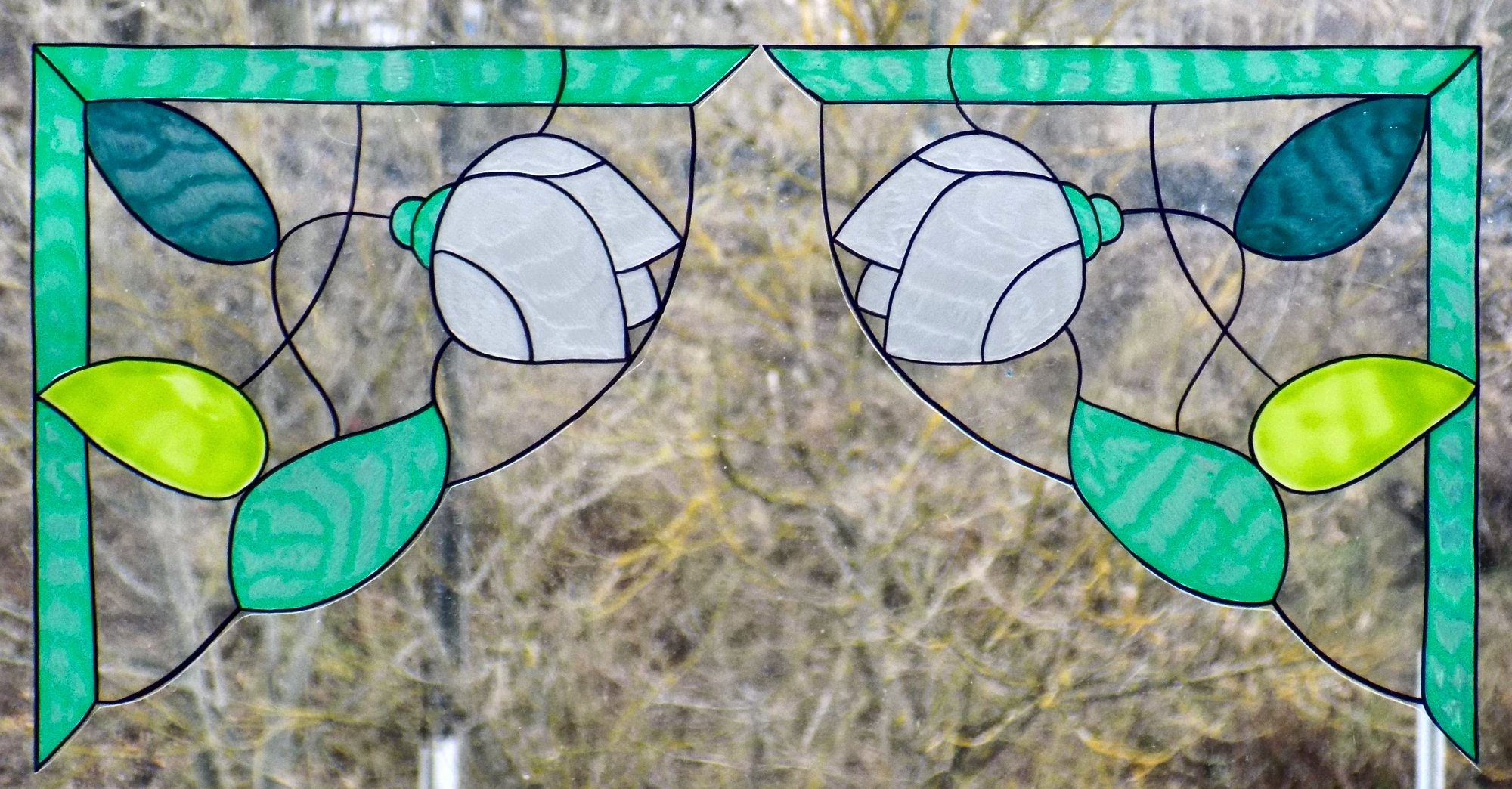 Wicoart Sticker Window Color Cling Vitrail Stained Glass Decal Handpainted Angles Lot de 2 Bourgeons