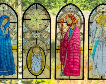wicoart sticker window cling stained glass vitrail art Christmas quadriptyque Nativity