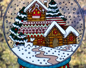 wicoart sticker window color cling stained glass vitrail art Christmas snowball village
