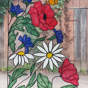 wicoart sticker window cling stained glass vitrail decal wild flowers corner