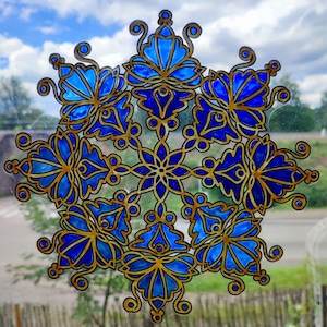 wicoart sticker window cling stained glass effet mandala suncatcher energie 30x30 cm