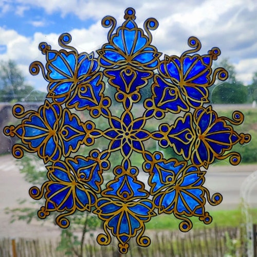 Autocollant Vitrail Fenêtre – Hiboux Et Pleine Lune – 40x30 Cm – WICOART – Fait Main En France