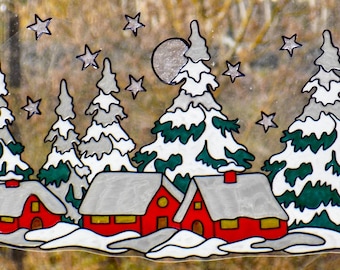 wicoart sticker window cling stained glass effect Christmas snow village