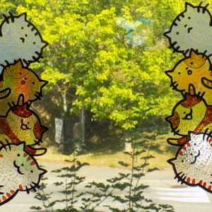 Maneki Neko Cat Window Clings Stained Glass Effect Corners (Set of 2)