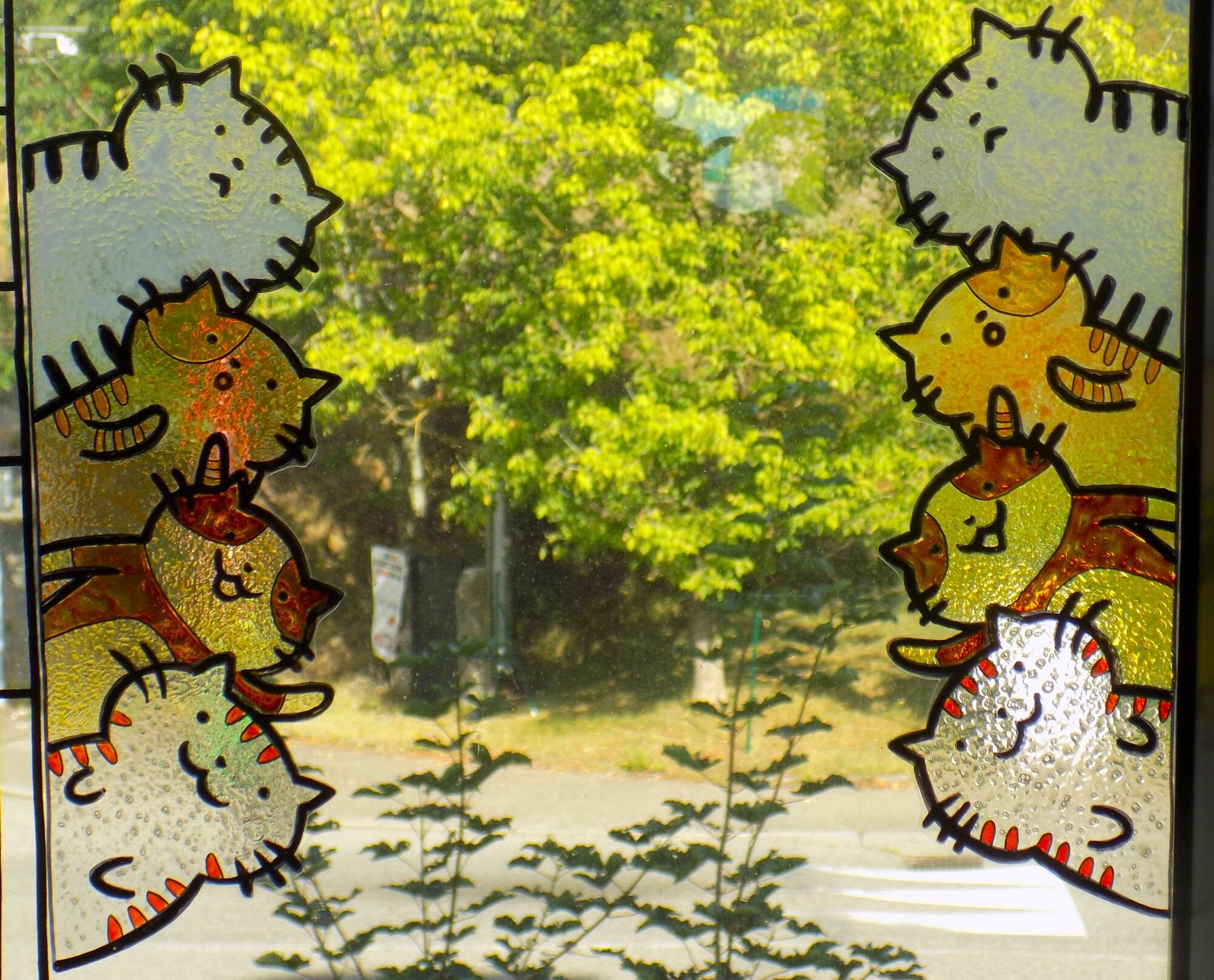 Wicoart Sticker Window Cling Stained Glass Effect Lot de 2 Angles Chats Japonais Maneki Neko Fortune