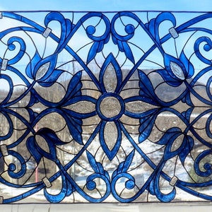 wicoart sticker window cling stained glass effect art nouveau panel volutes  40 x 24 cm