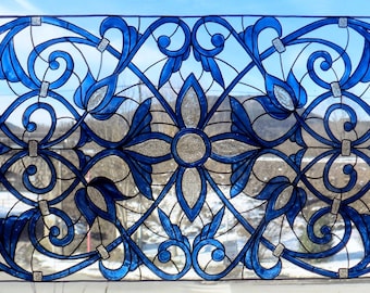 wicoart sticker window cling stained glass effect art nouveau panel volutes  40 x 24 cm