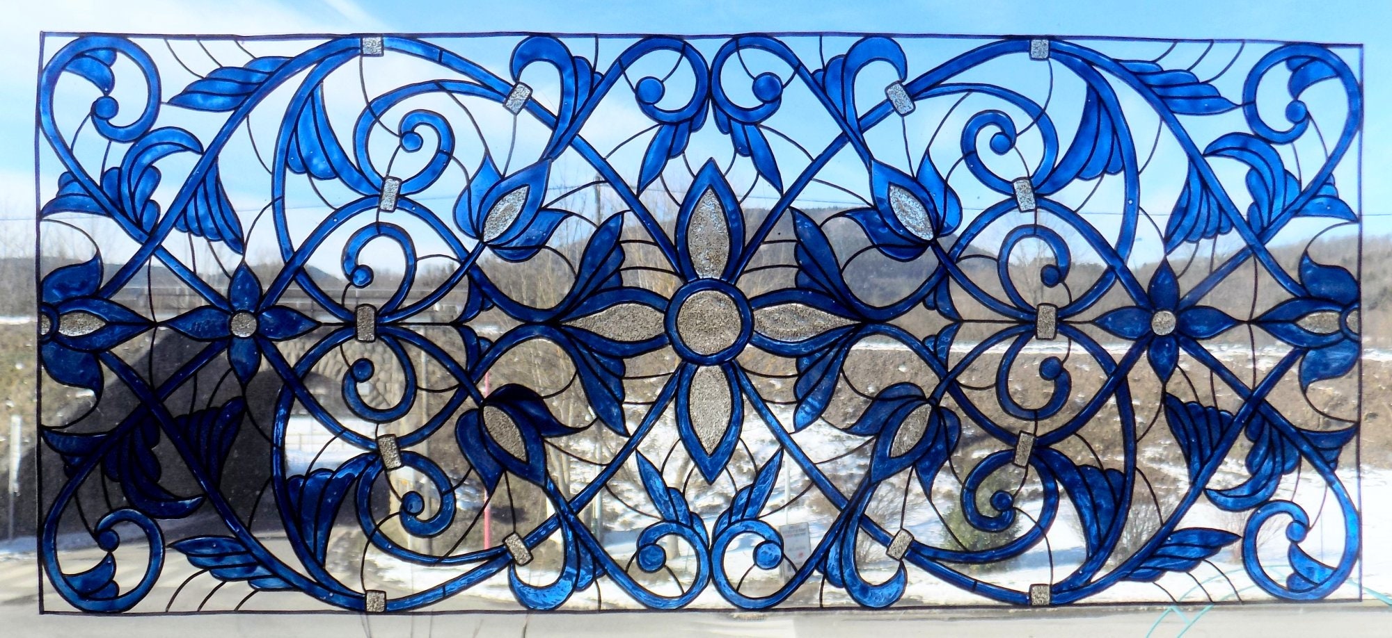 Wicoart Sticker Window Cling Stained Glass Effect Art Nouveau Panel Volutes 40 X 24 cm